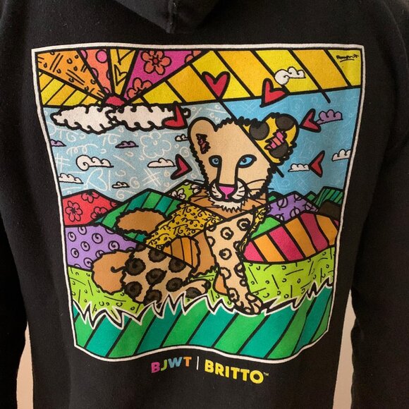 Romero Britto x  Black Jaguar White Tiger Foundation “Karma” Black Zip Closure H - Picture 7 of 12